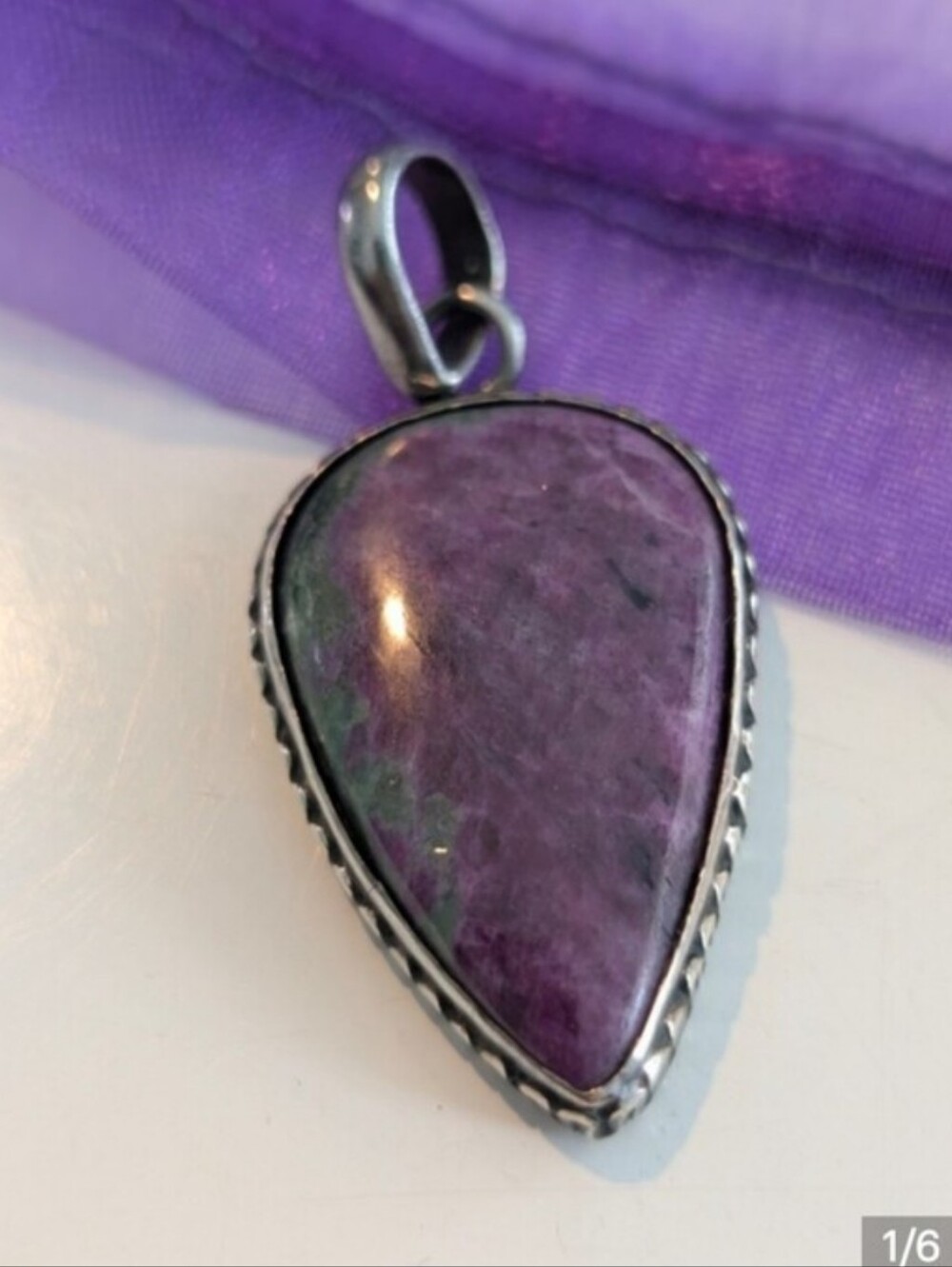 Ruby Zoisite Tumbled Stone - Green & Pink Crystal Sterling Silver Setting
